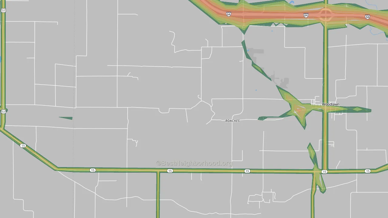 Roaches, IL Map of Noise Levels in Roaches