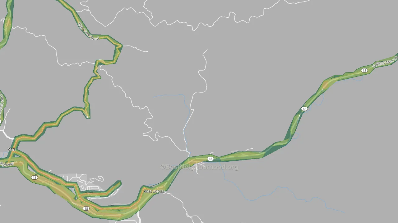 Roads End, OR Map of Noise Levels in Roads End