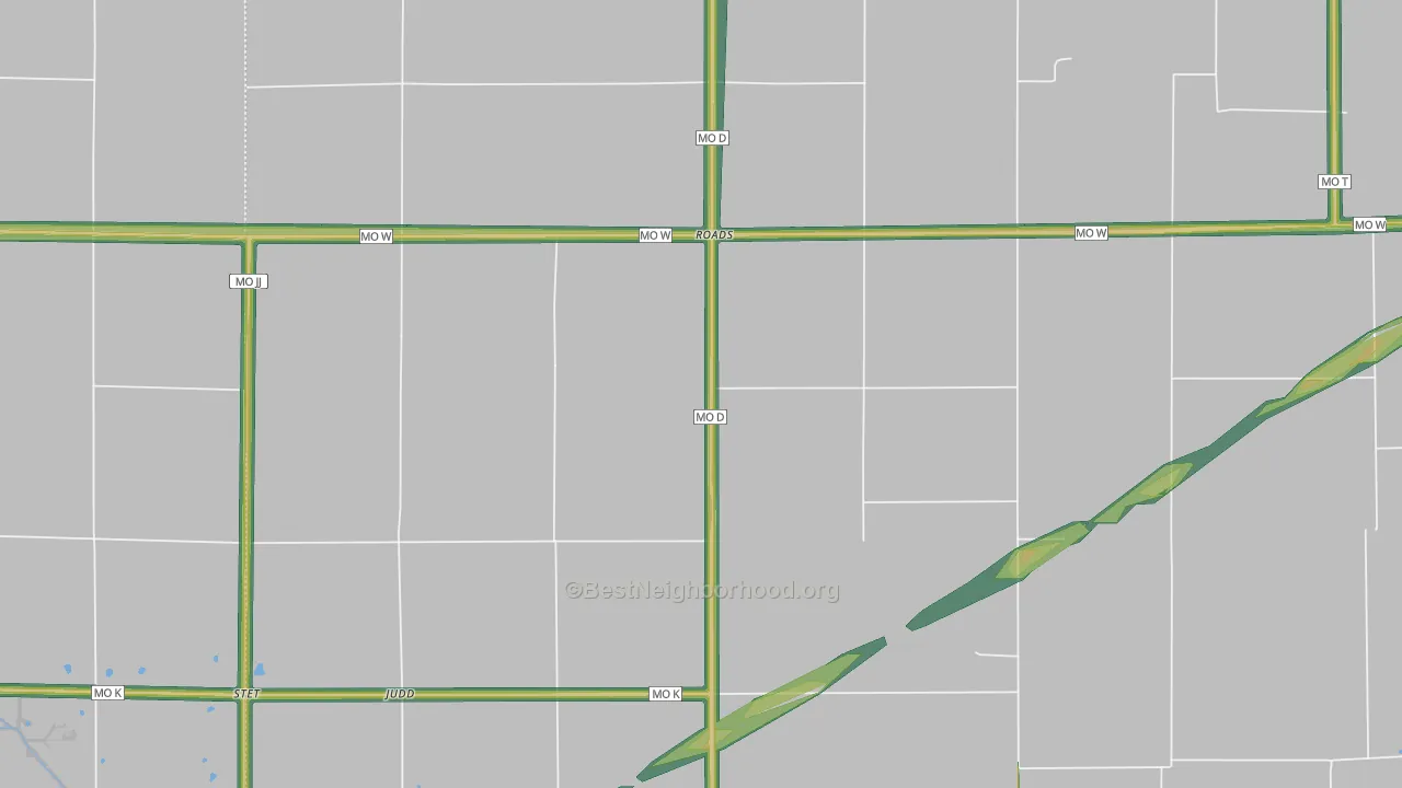 Roads, MO Map of Noise Levels in Roads