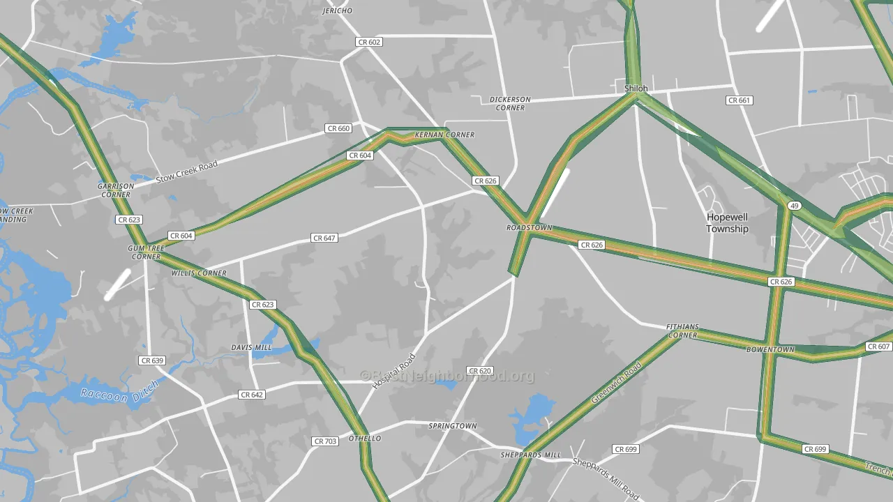 Roadstown, NJ Map of Noise Levels in Roadstown