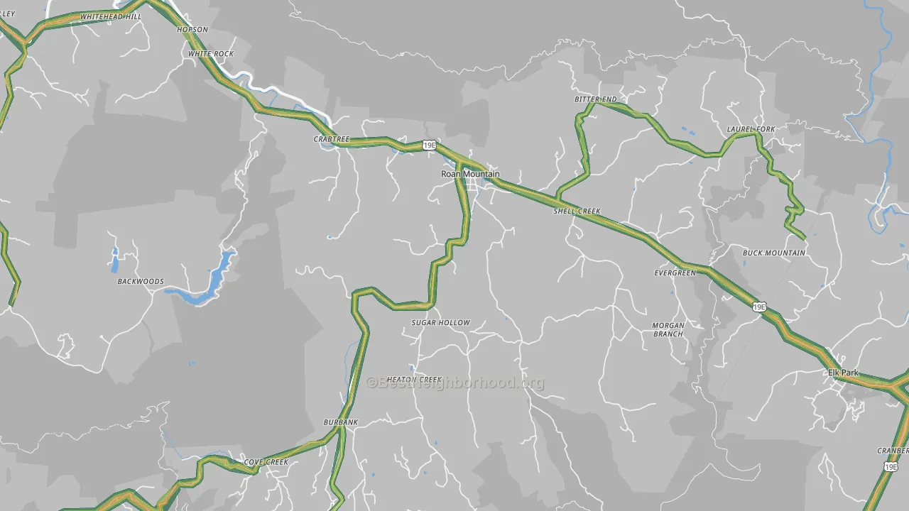 Roan Mountain, TN Map of Noise Levels in Roan Mountain