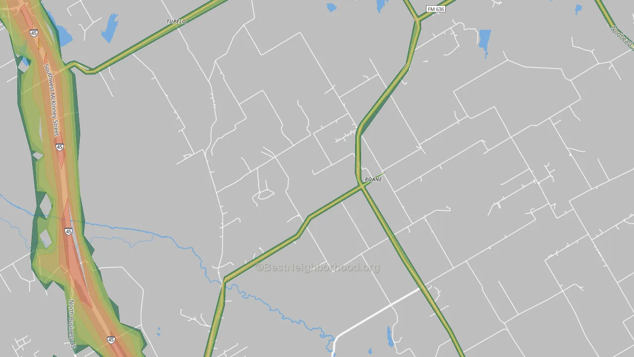 Roane, TX Map of Noise Levels in Roane