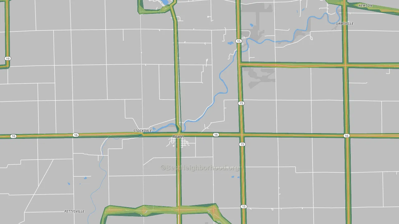 Roann, IN Map of Noise Levels in Roann