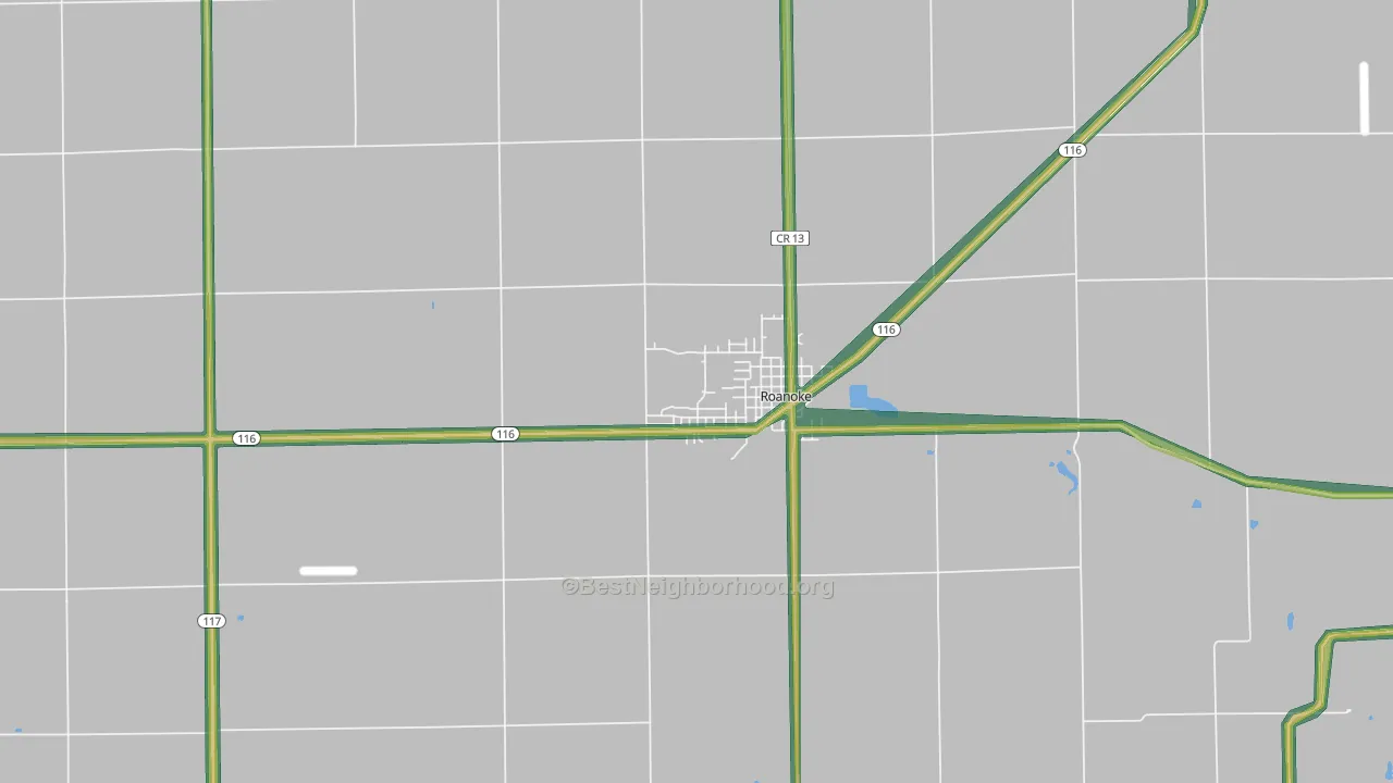 Roanoke, IL Map of Noise Levels in Roanoke