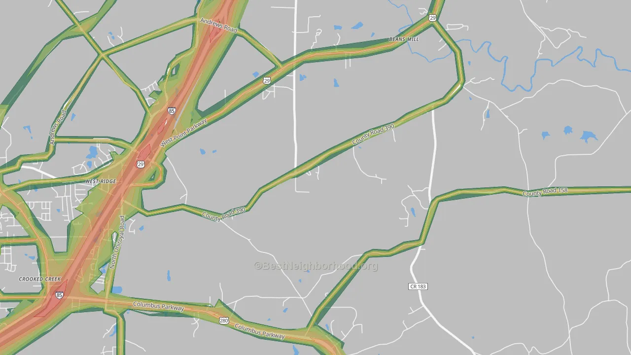Roanoke Junction, AL Map of Noise Levels in Roanoke Junction
