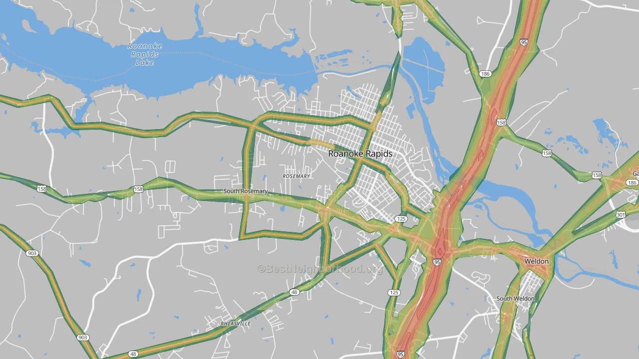 Roanoke Rapids, NC Map of Noise Levels in Roanoke Rapids