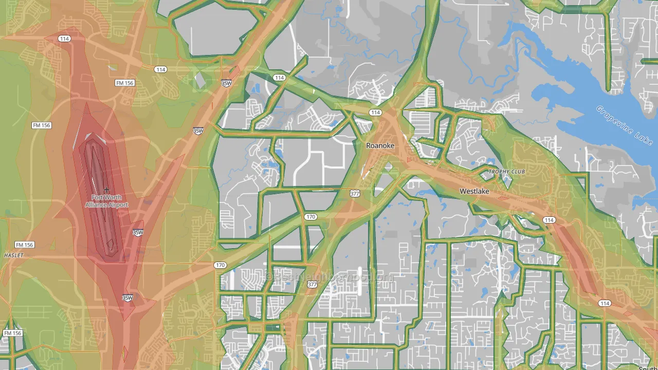 Roanoke, TX Map of Noise Levels in Roanoke