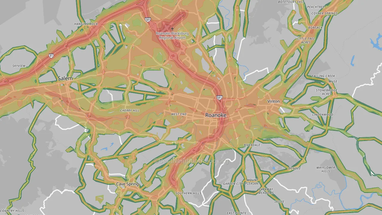 Roanoke, VA Map of Noise Levels in Roanoke