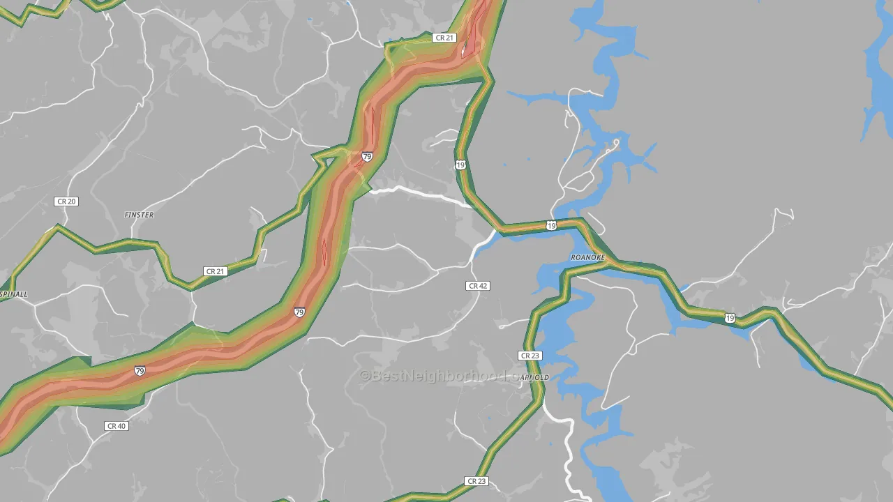 Roanoke, WV Map of Noise Levels in Roanoke