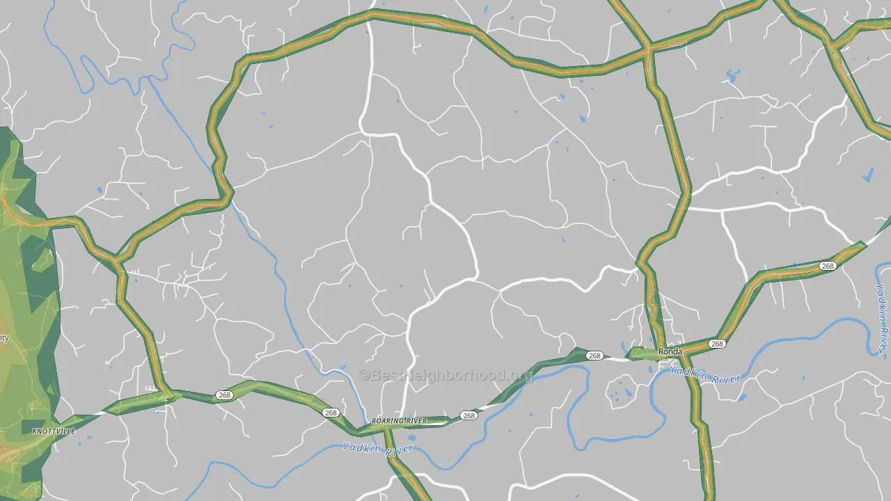 Roaring River, NC Map of Noise Levels in Roaring River