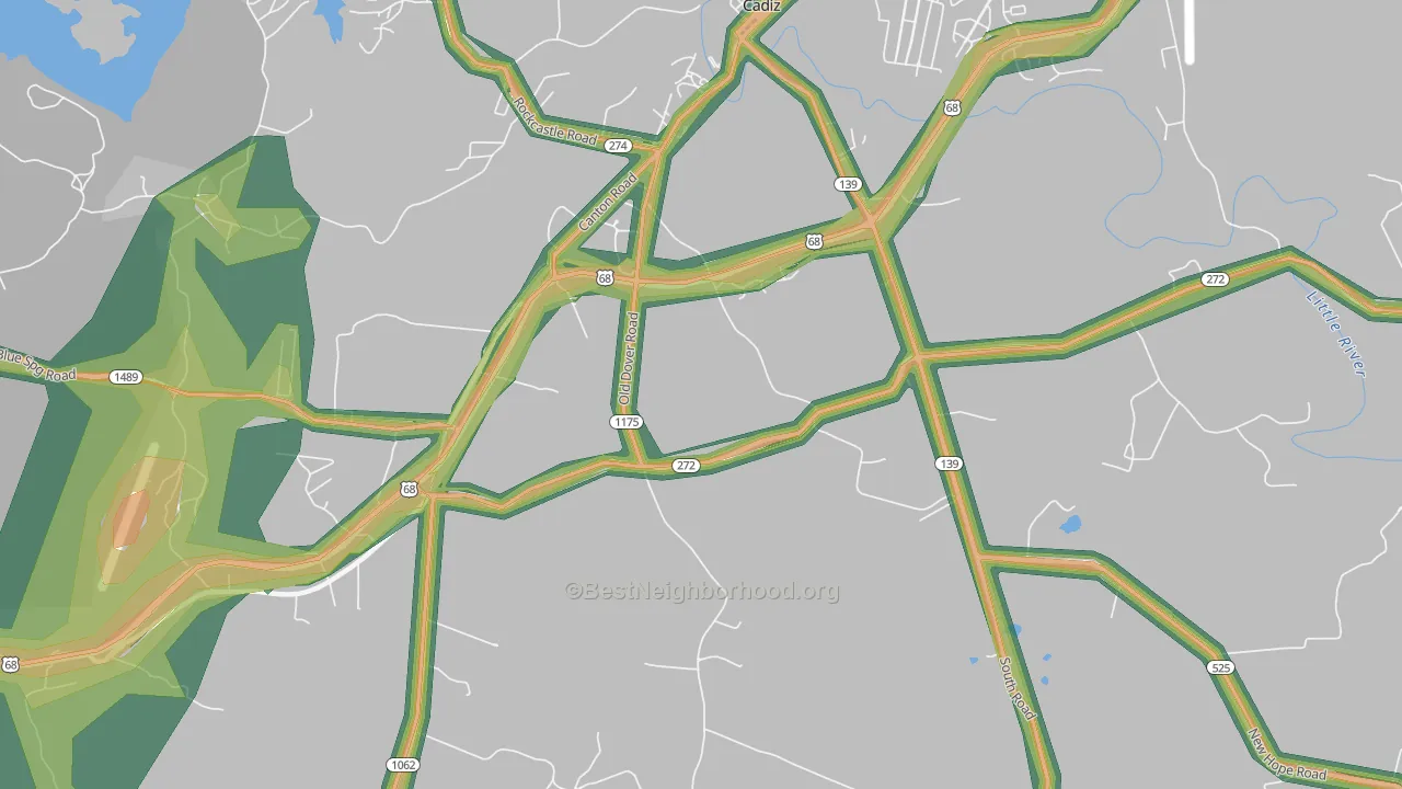 Roaring Spring, KY Map of Noise Levels in Roaring Spring