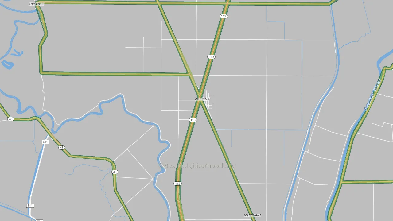 Robbins, CA Map of Noise Levels in Robbins