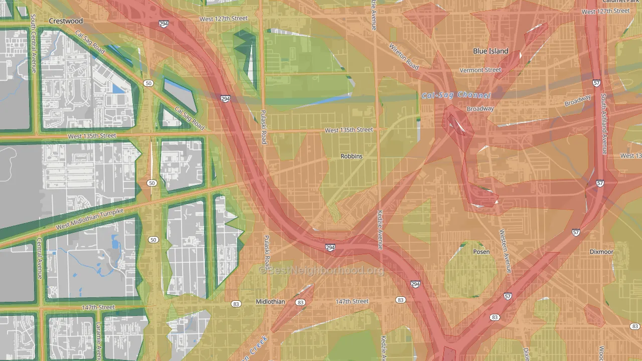 Robbins, IL Map of Noise Levels in Robbins