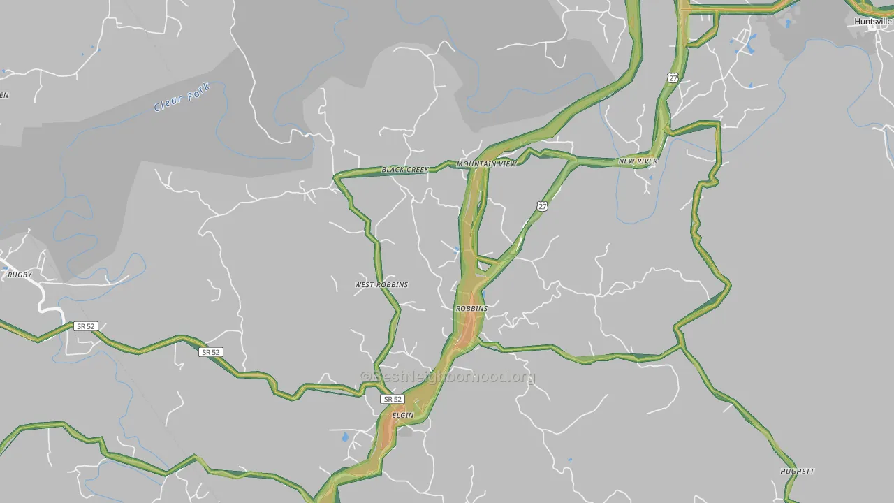 Robbins, TN Map of Noise Levels in Robbins