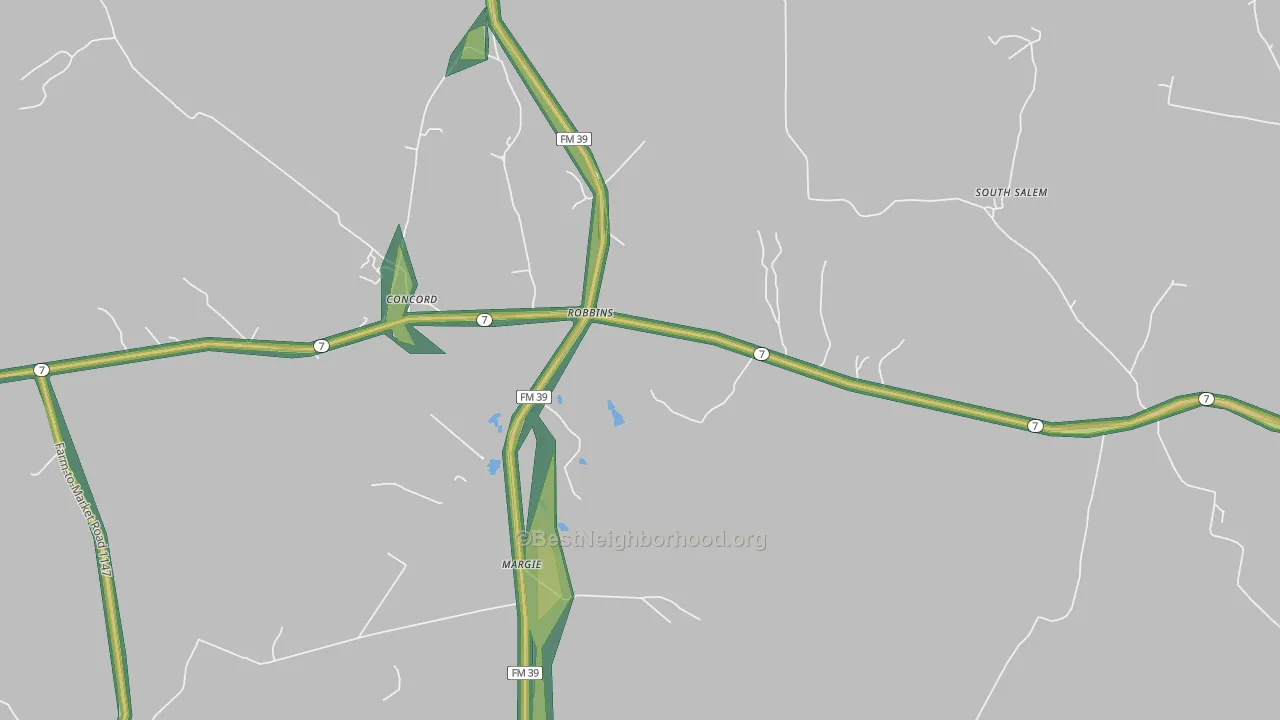 Robbins, TX Map of Noise Levels in Robbins