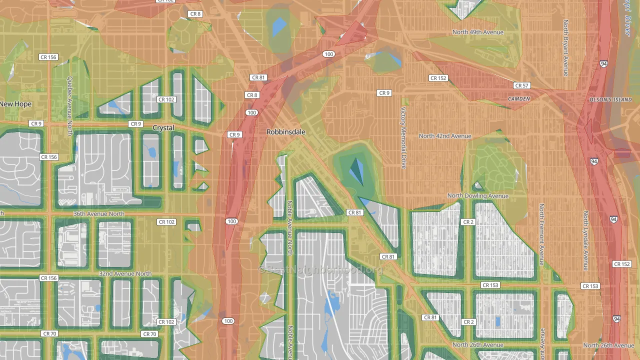 Robbinsdale, MN Map of Noise Levels in Robbinsdale