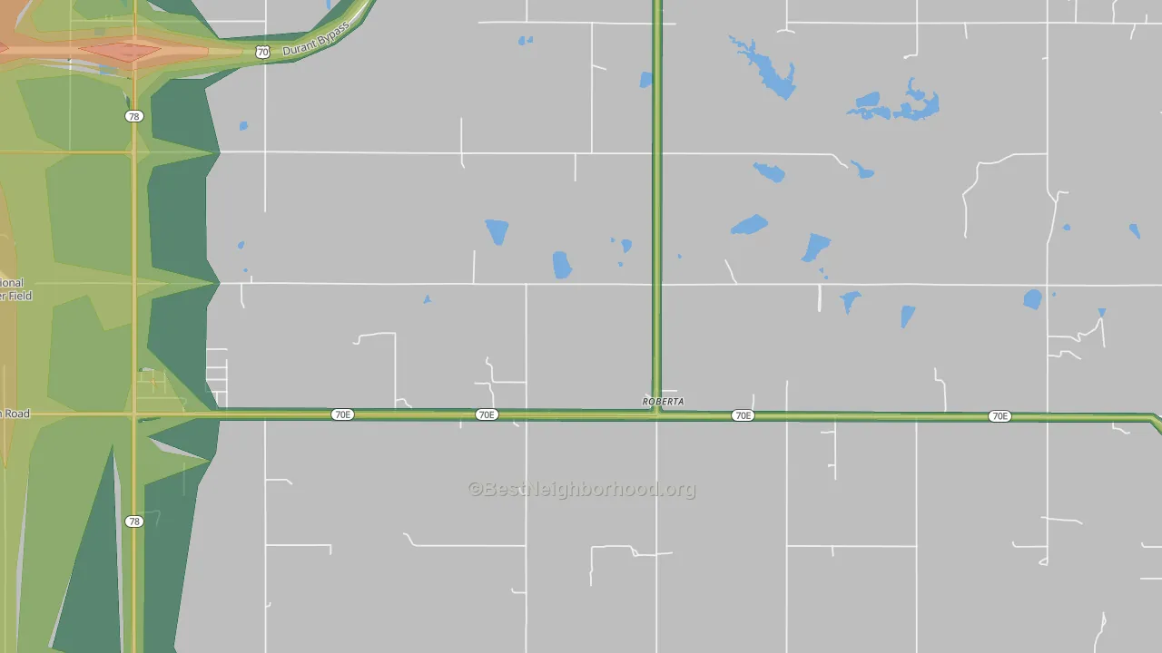 Roberta, OK Map of Noise Levels in Roberta