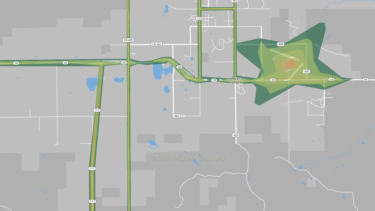 Roberts Corners, MI Map of Noise Levels in Roberts Corners
