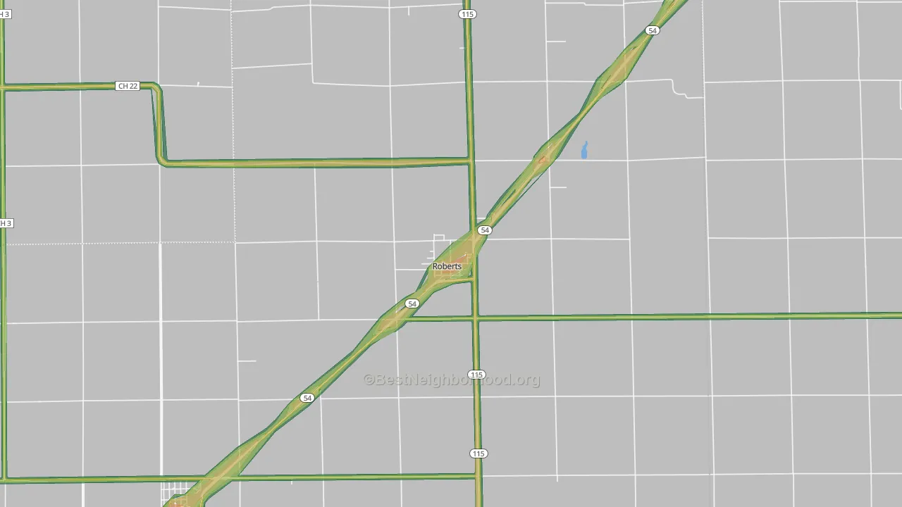 Roberts, IL Map of Noise Levels in Roberts