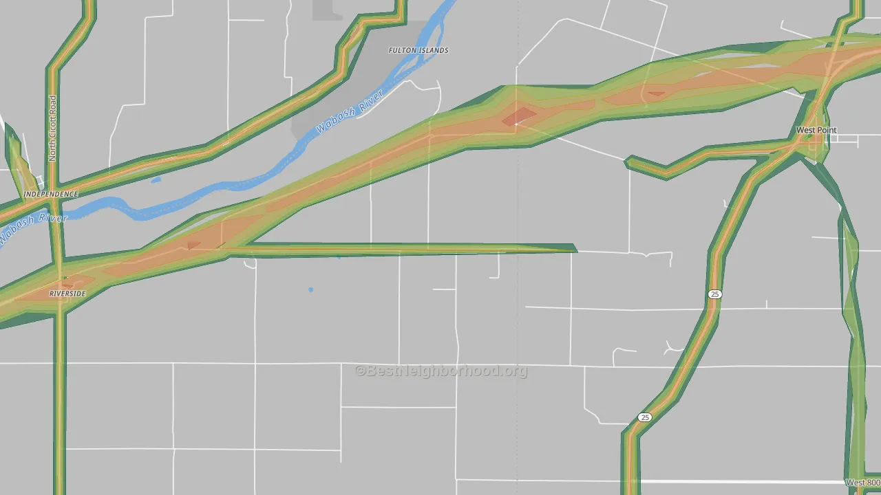 Roberts, IN Map of Noise Levels in Roberts