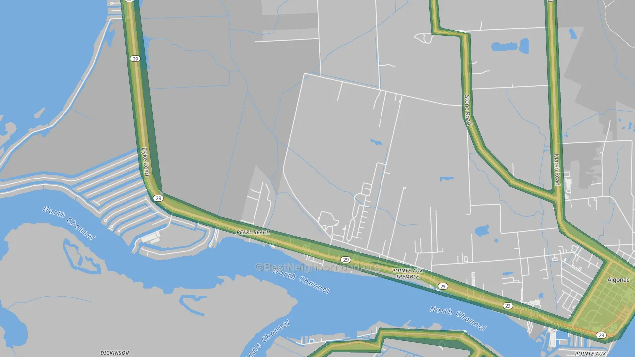 Roberts Landing, MI Map of Noise Levels in Roberts Landing