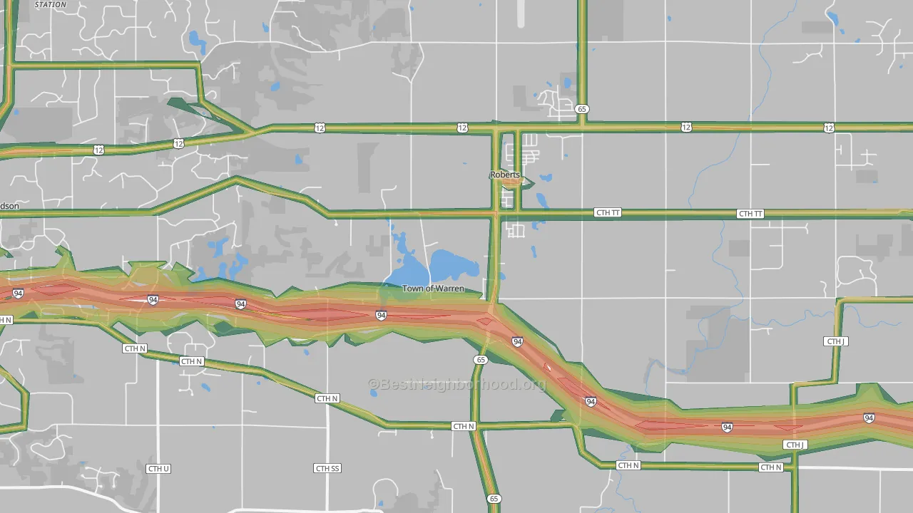 Roberts, WI Map of Noise Levels in Roberts
