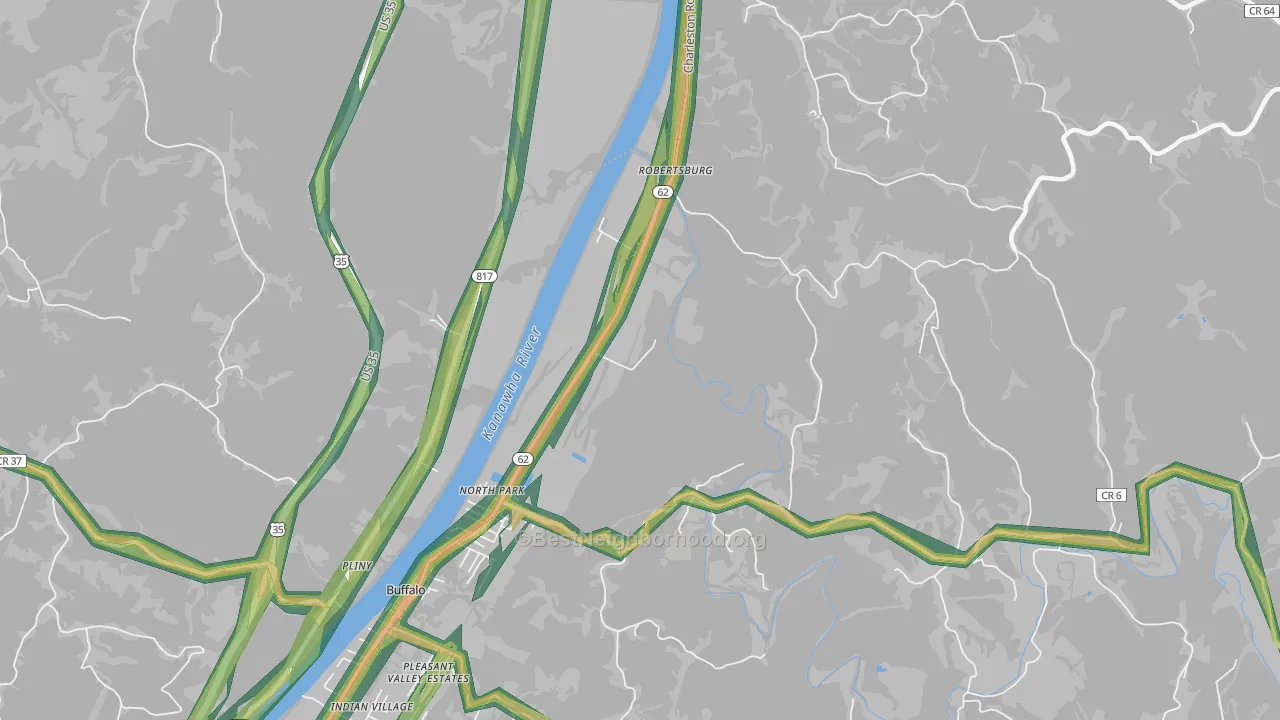 Robertsburg, WV Map of Noise Levels in Robertsburg