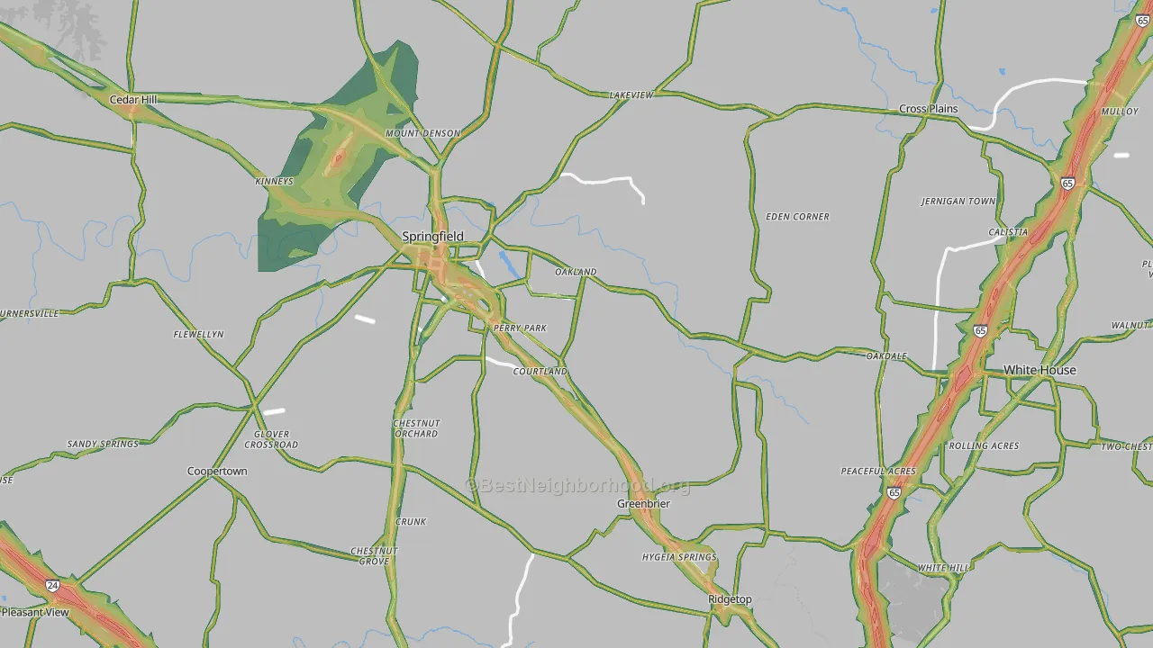 Robertson County, TN Map of Noise Levels in Robertson County