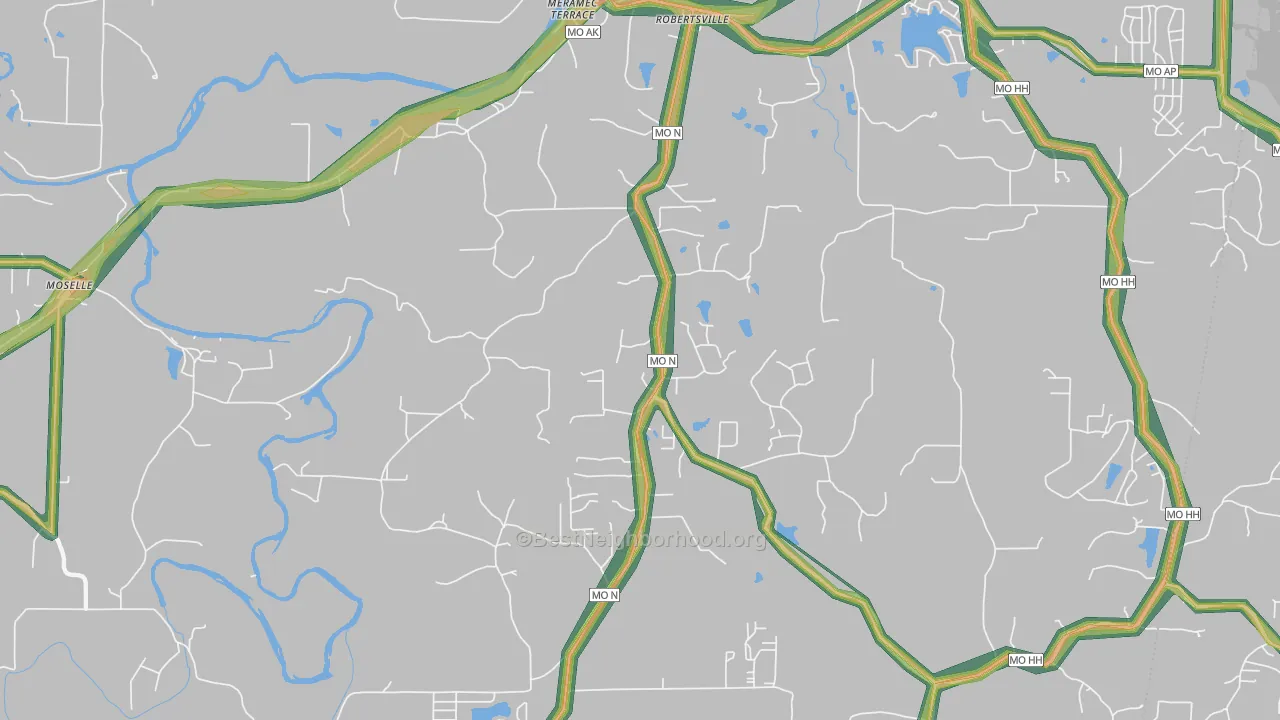 Robertsville, MO Map of Noise Levels in Robertsville