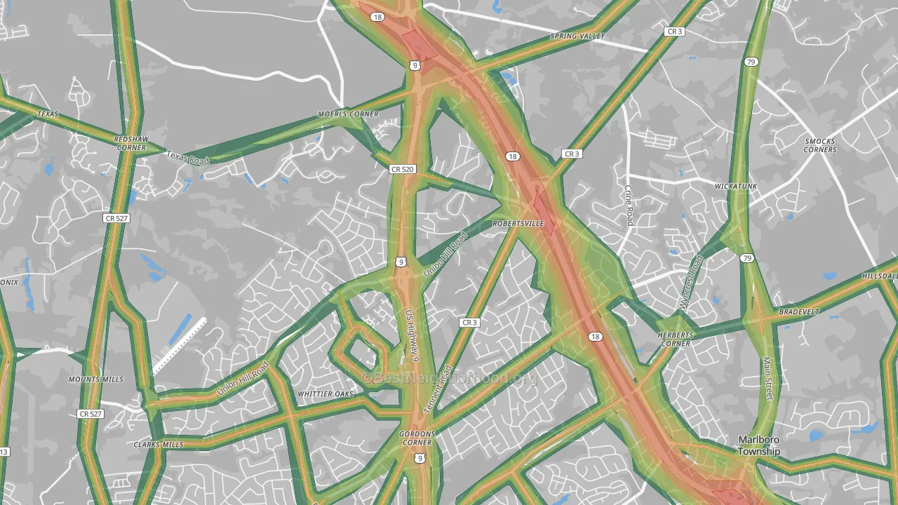 Robertsville, NJ Map of Noise Levels in Robertsville