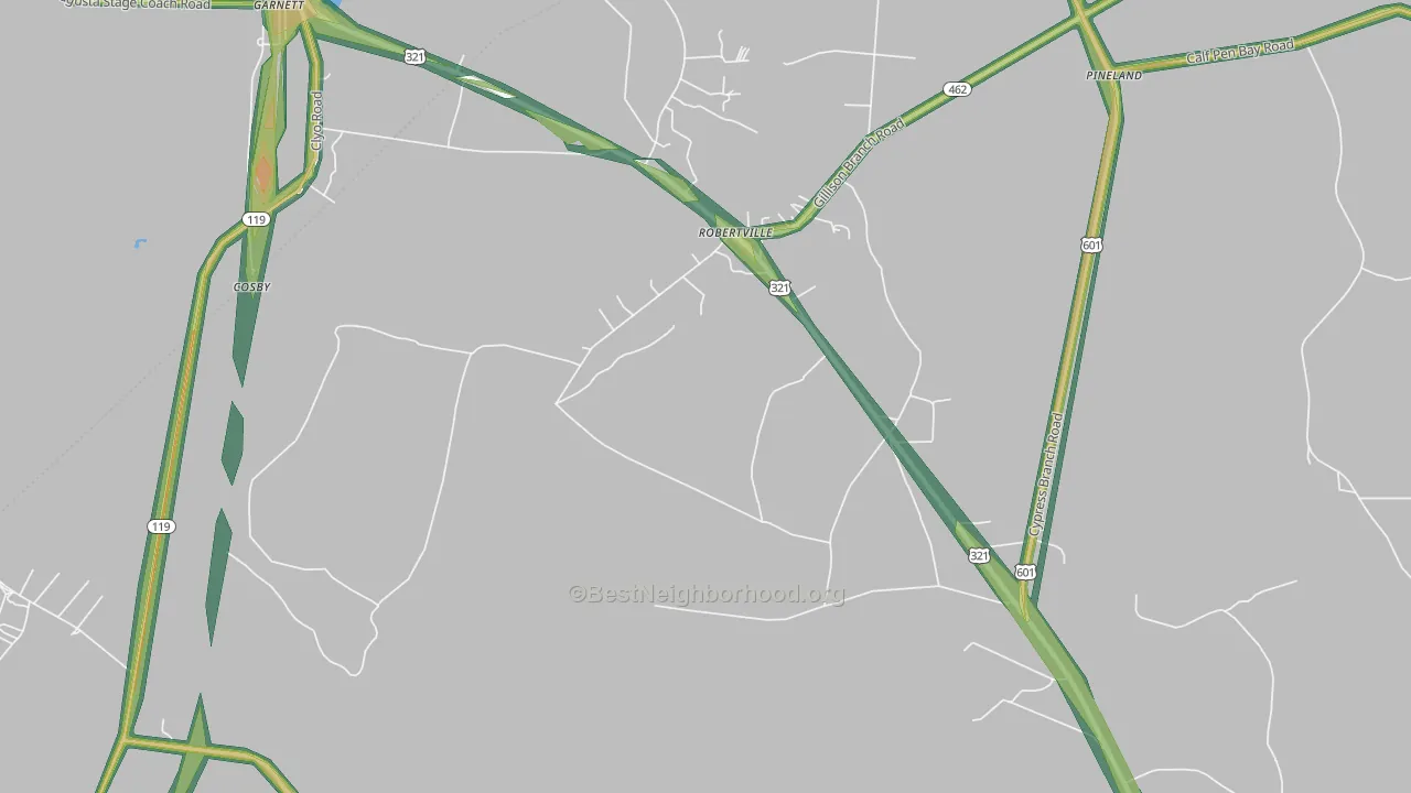 Robertville, SC Map of Noise Levels in Robertville