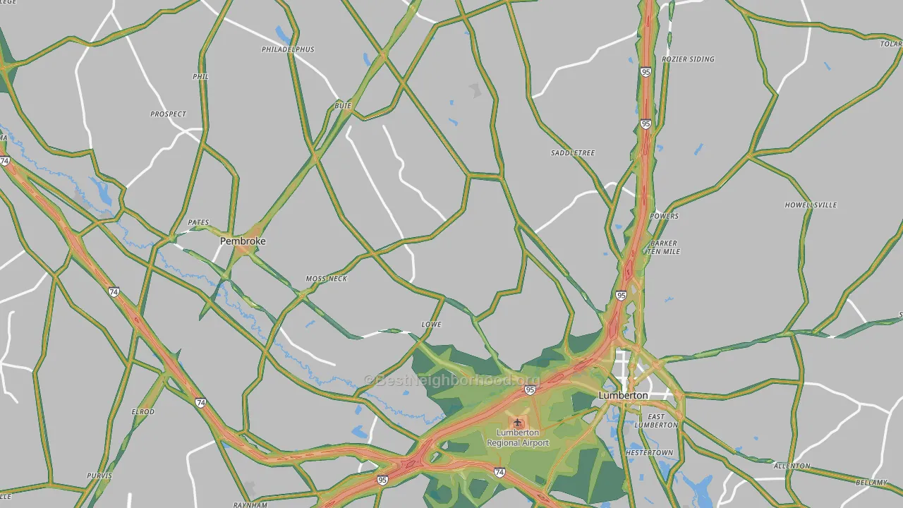 Robeson County, NC Map of Noise Levels in Robeson County