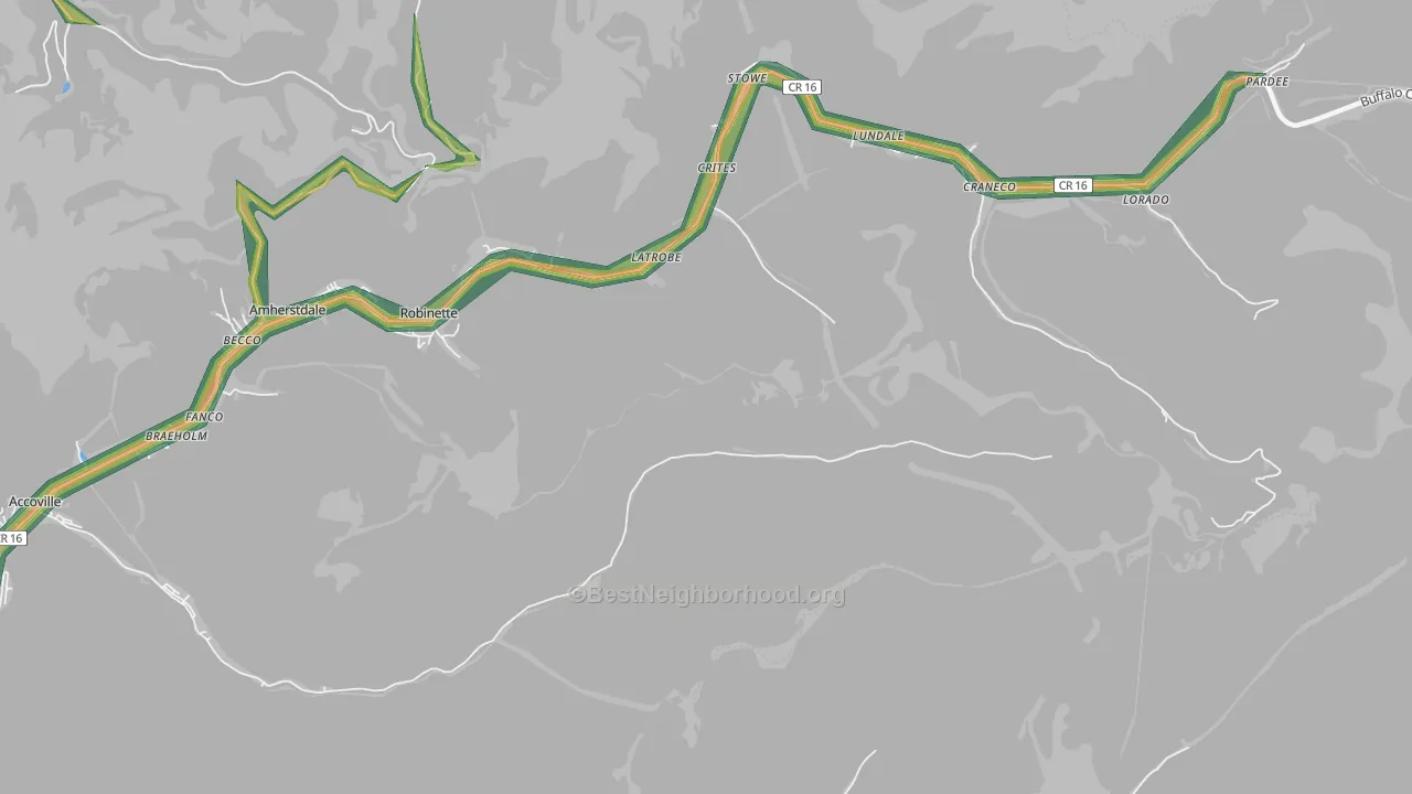 Robinette, WV Map of Noise Levels in Robinette