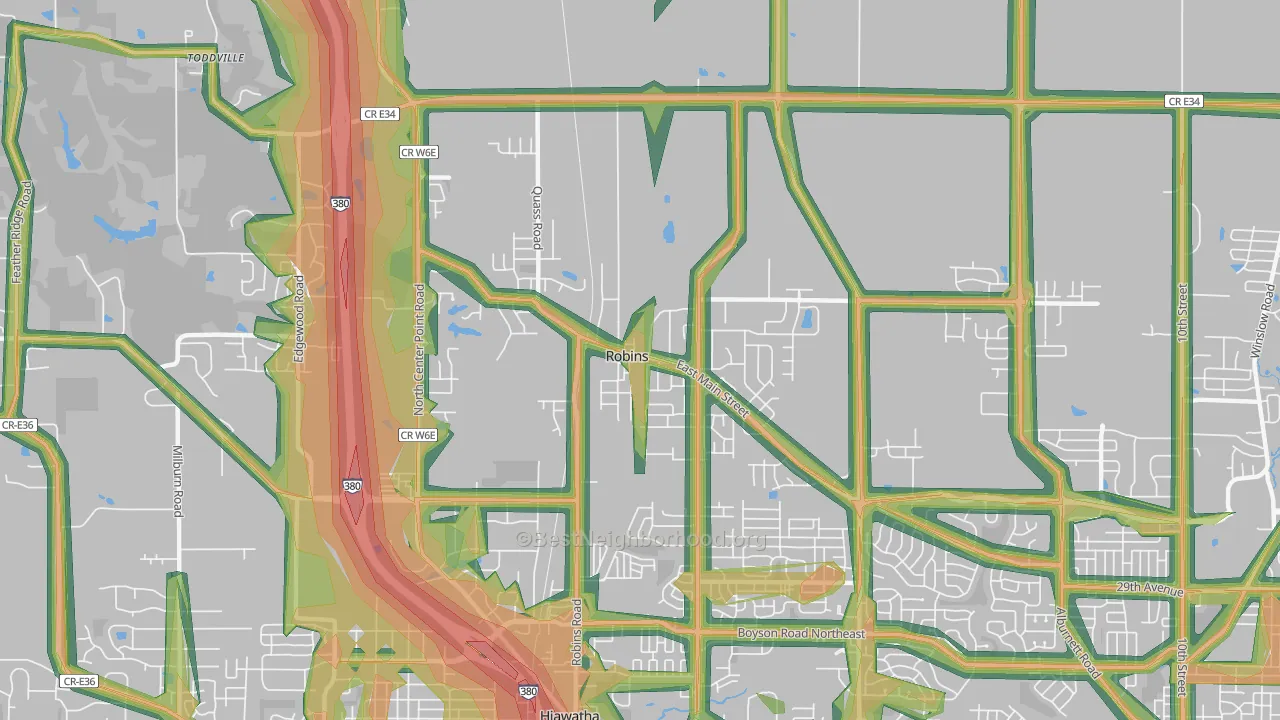 Robins, IA Map of Noise Levels in Robins
