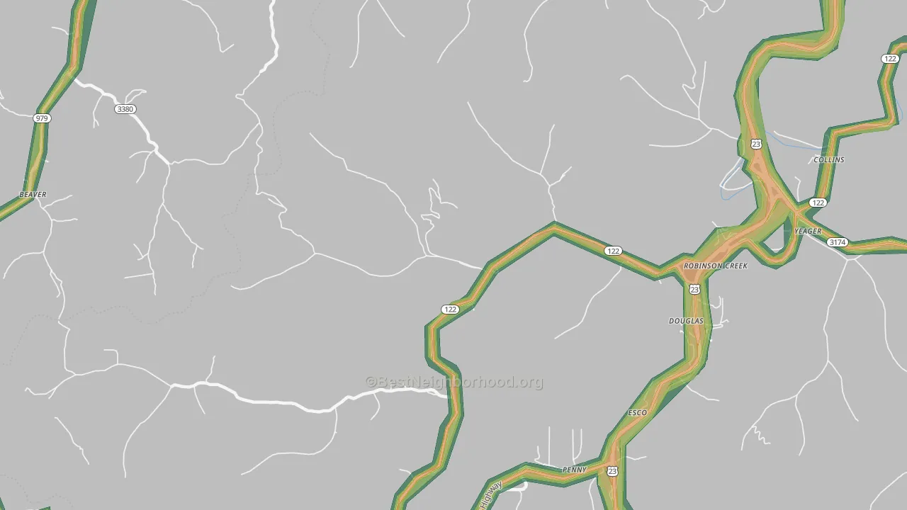 Robinson Creek, KY Map of Noise Levels in Robinson Creek