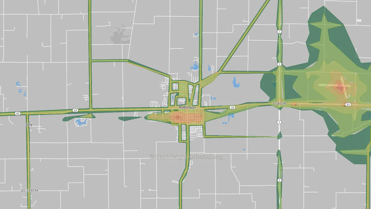 Robinson, IL Map of Noise Levels in Robinson