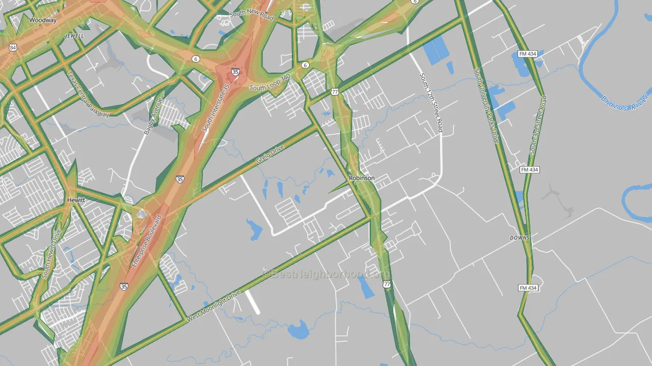 Robinson, TX Map of Noise Levels in Robinson