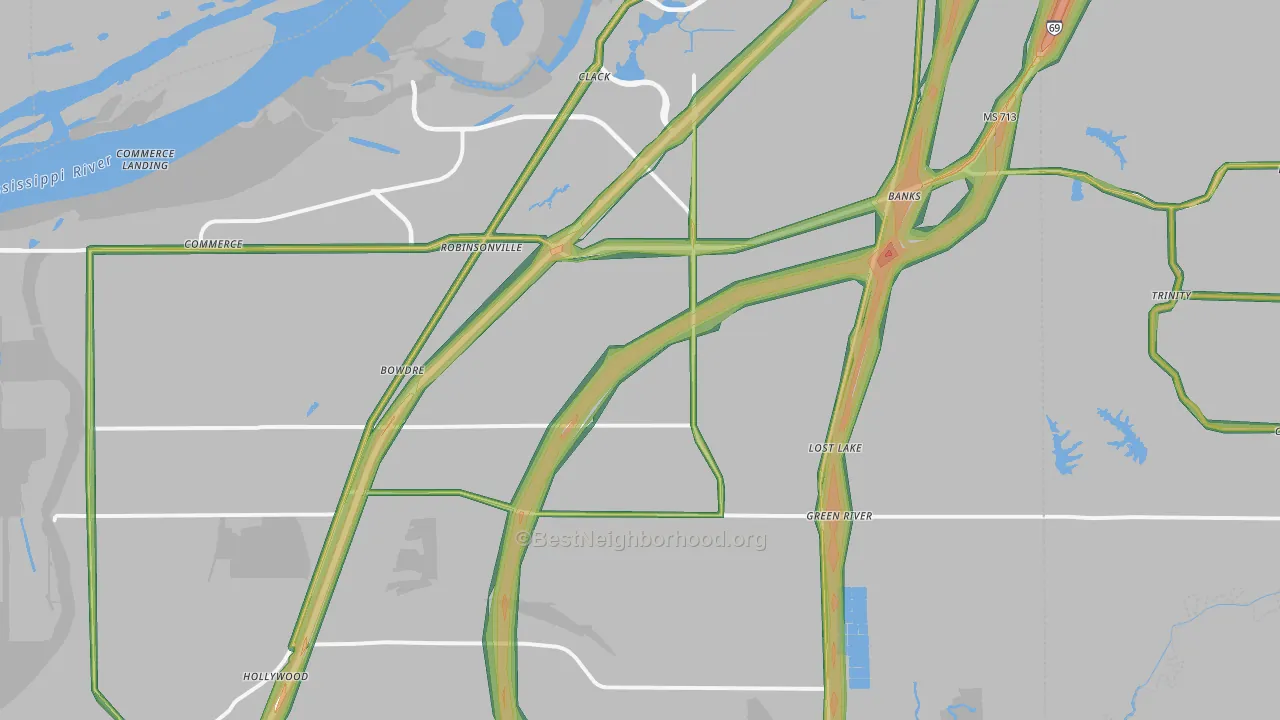 Robinsonville, MS Map of Noise Levels in Robinsonville