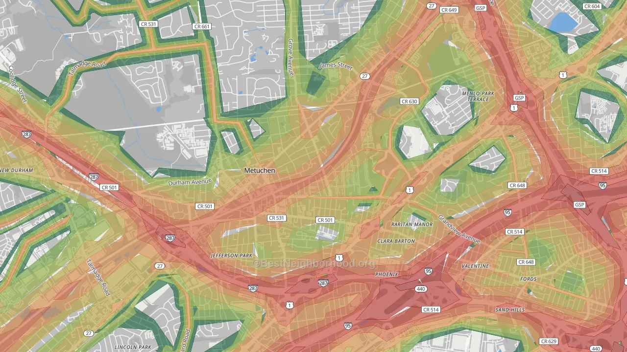 Robinvale, Metuchen, NJ Map of Noise Levels in Robinvale