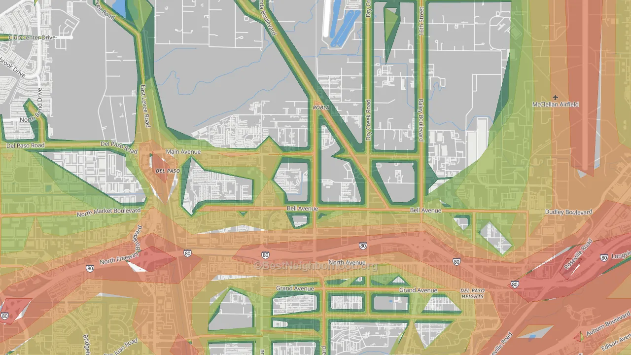Robla, Sacramento, CA Map of Noise Levels in Robla