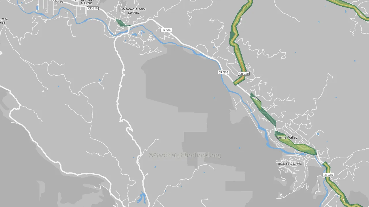 Robles Del Rio, CA Map of Noise Levels in Robles Del Rio