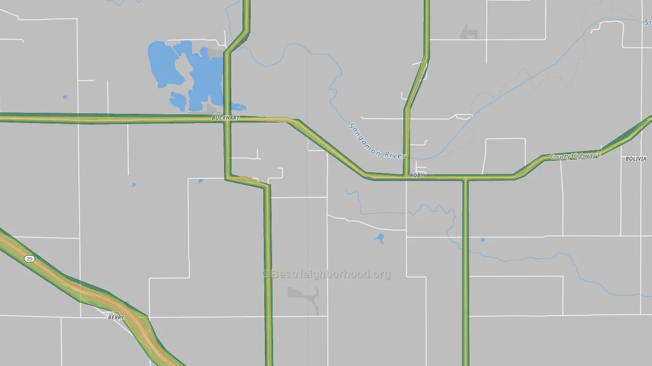 Roby, IL Map of Noise Levels in Roby