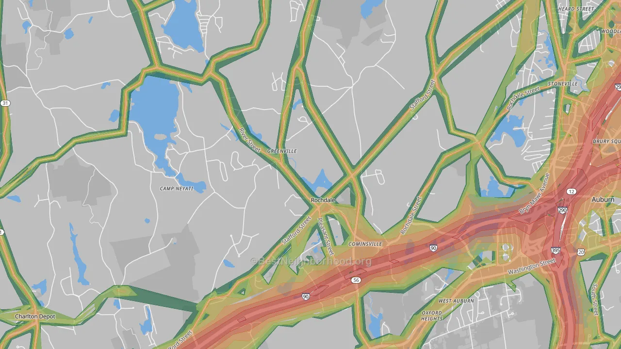 Rochdale, MA Map of Noise Levels in Rochdale