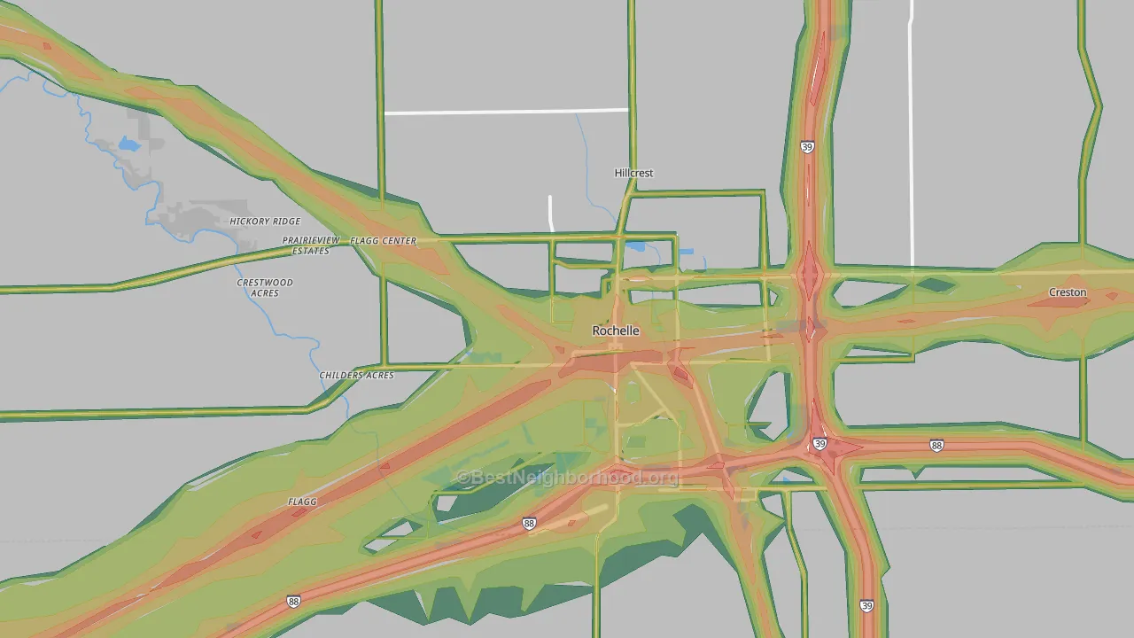 Rochelle, IL Map of Noise Levels in Rochelle