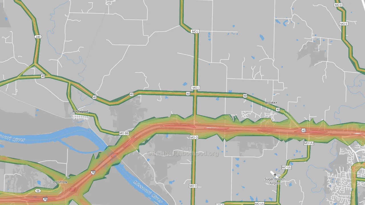 Rocheport, MO Map of Noise Levels in Rocheport