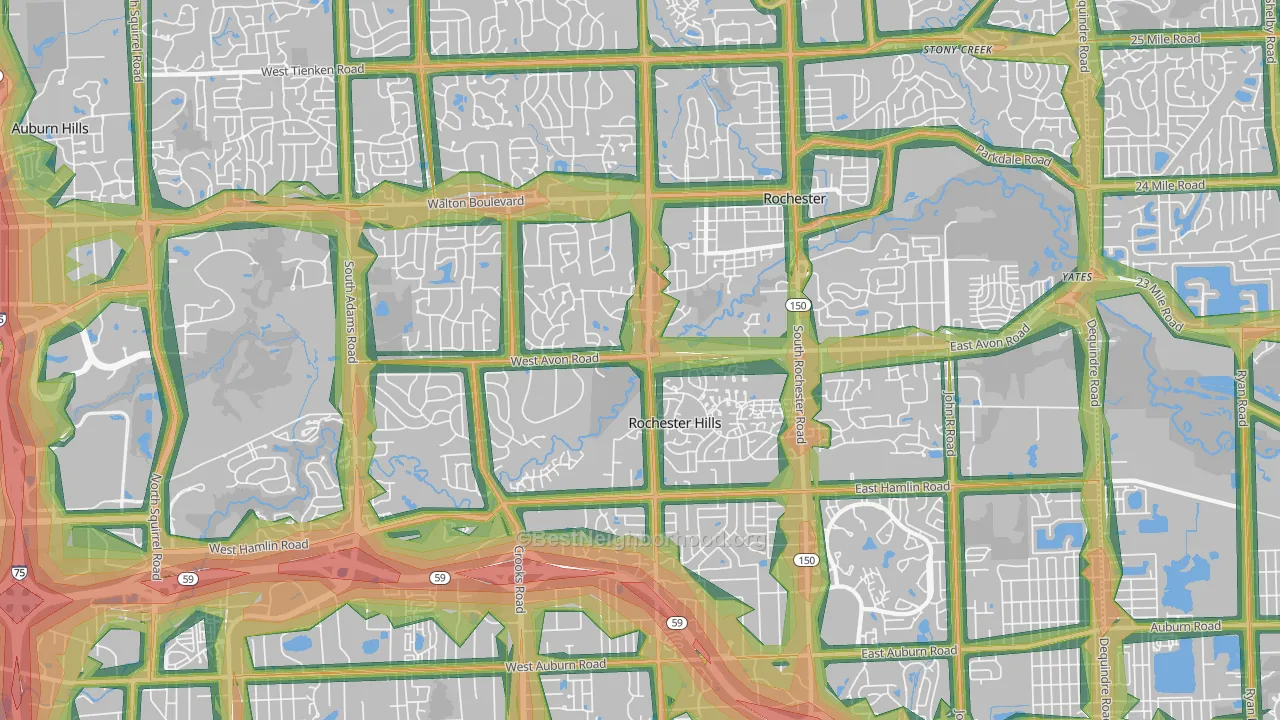 Rochester Hills, MI Map of Noise Levels in Rochester Hills