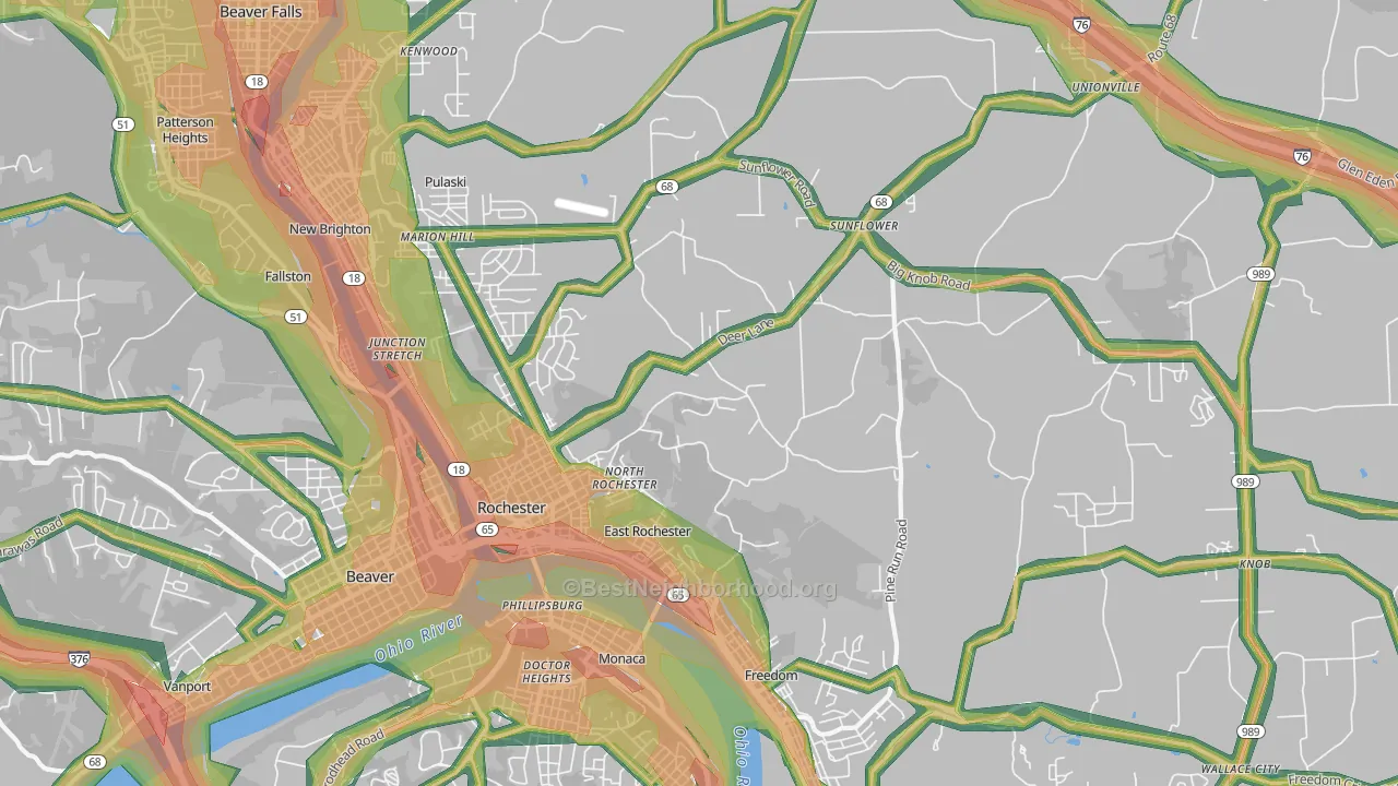 Rochester, PA Map of Noise Levels in Rochester