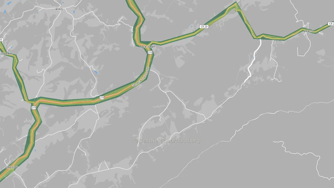 Rock Camp, WV Map of Noise Levels in Rock Camp