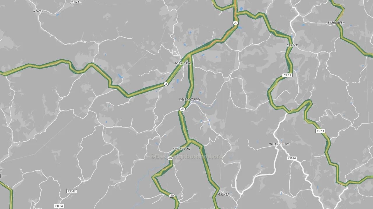 Rock Cave, WV Map of Noise Levels in Rock Cave