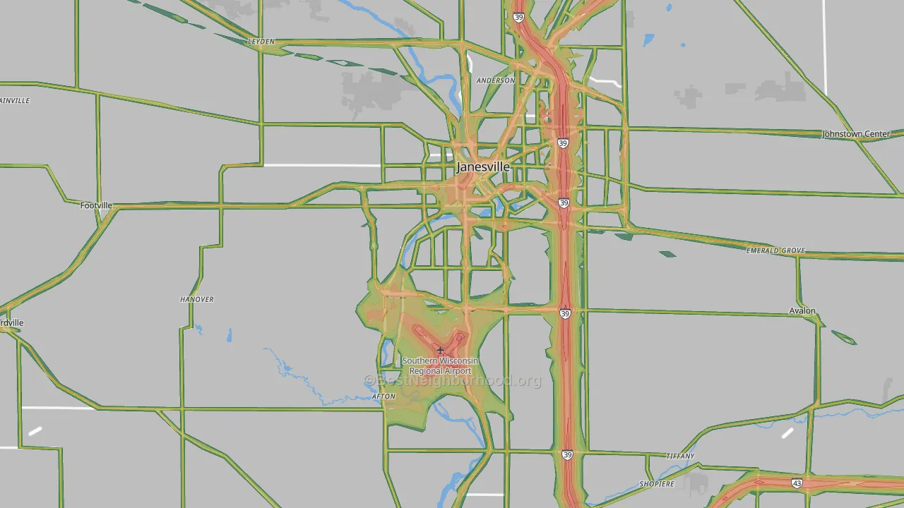 Rock County, WI Map of Noise Levels in Rock County